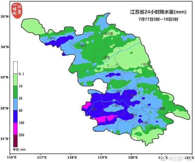 江苏40个乡镇的降水量达100毫米以上
