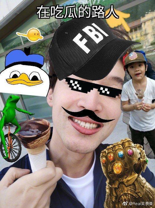 费曼与吴镇宇亲密合照,下巴肉分层颜值不再?脸盘是老爸的两倍大